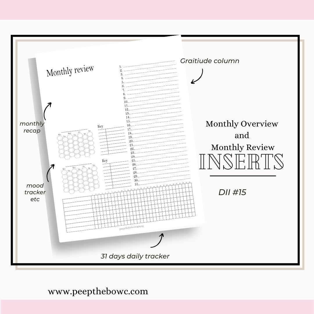 DII- 15 -  Monthly overview and Monthly review pages (Digital Inserts Individual)