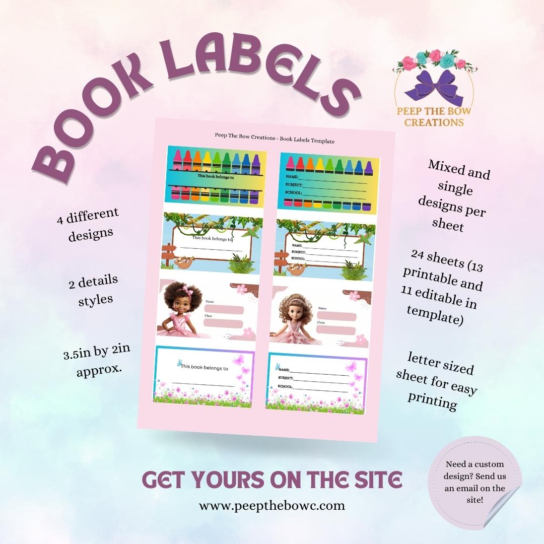 Book Labels - Printable and Canva Template included.
