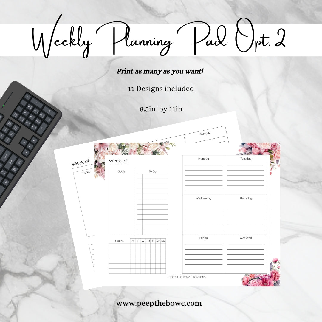 Weekly Planning Pad Option 2 - Printable