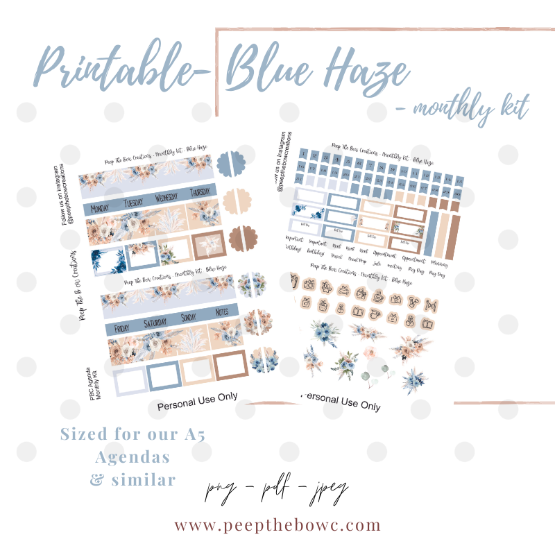 Blue Haze A5 Monthly Kit - PRINTABLE