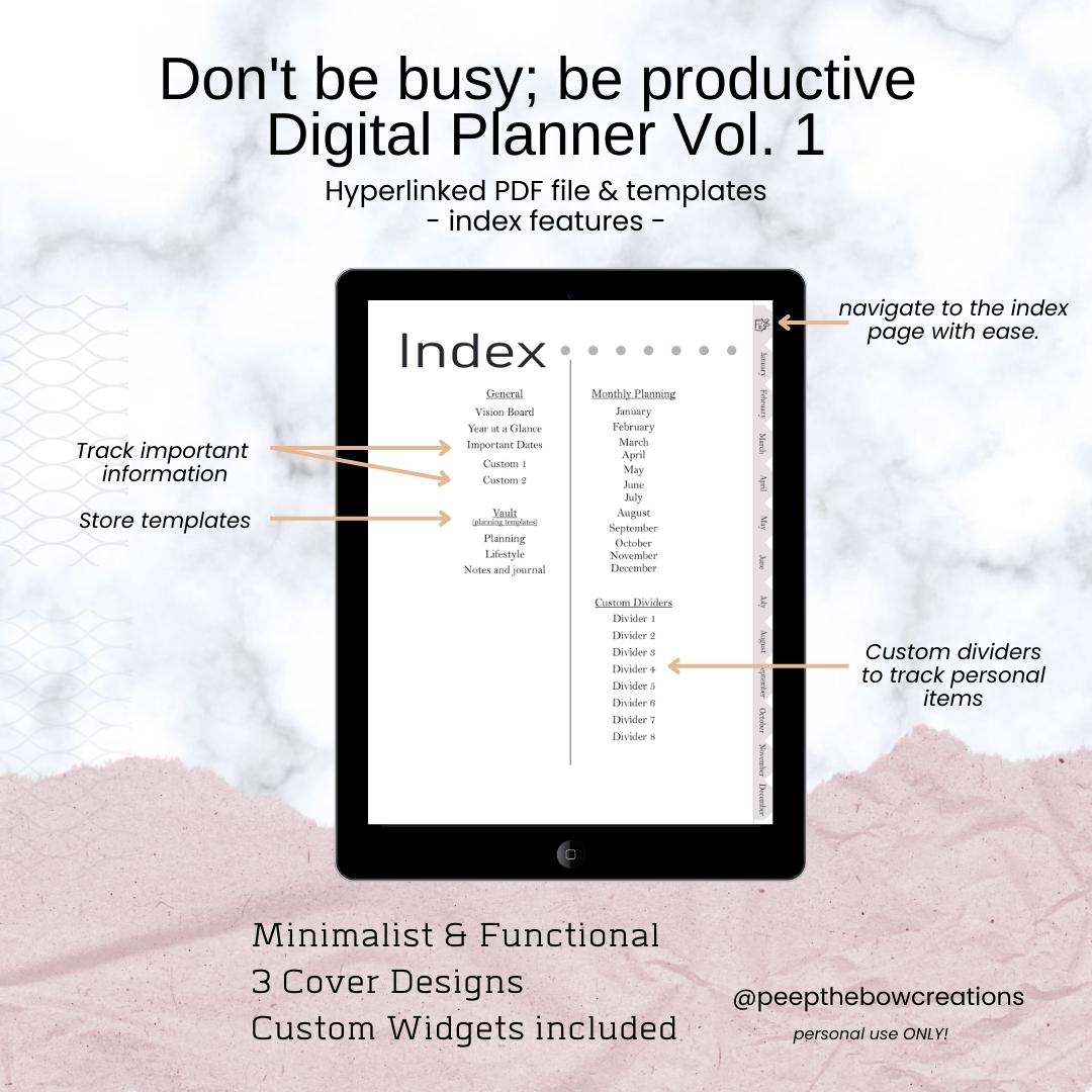 Don't by busy; be productive Digital Planner V1